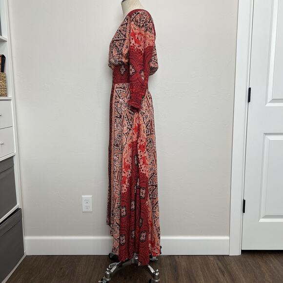 Free People Small Mexicali Rose Maxi Dress Strawberry Mixed Print Boho Romantic - Picture 8 of 16